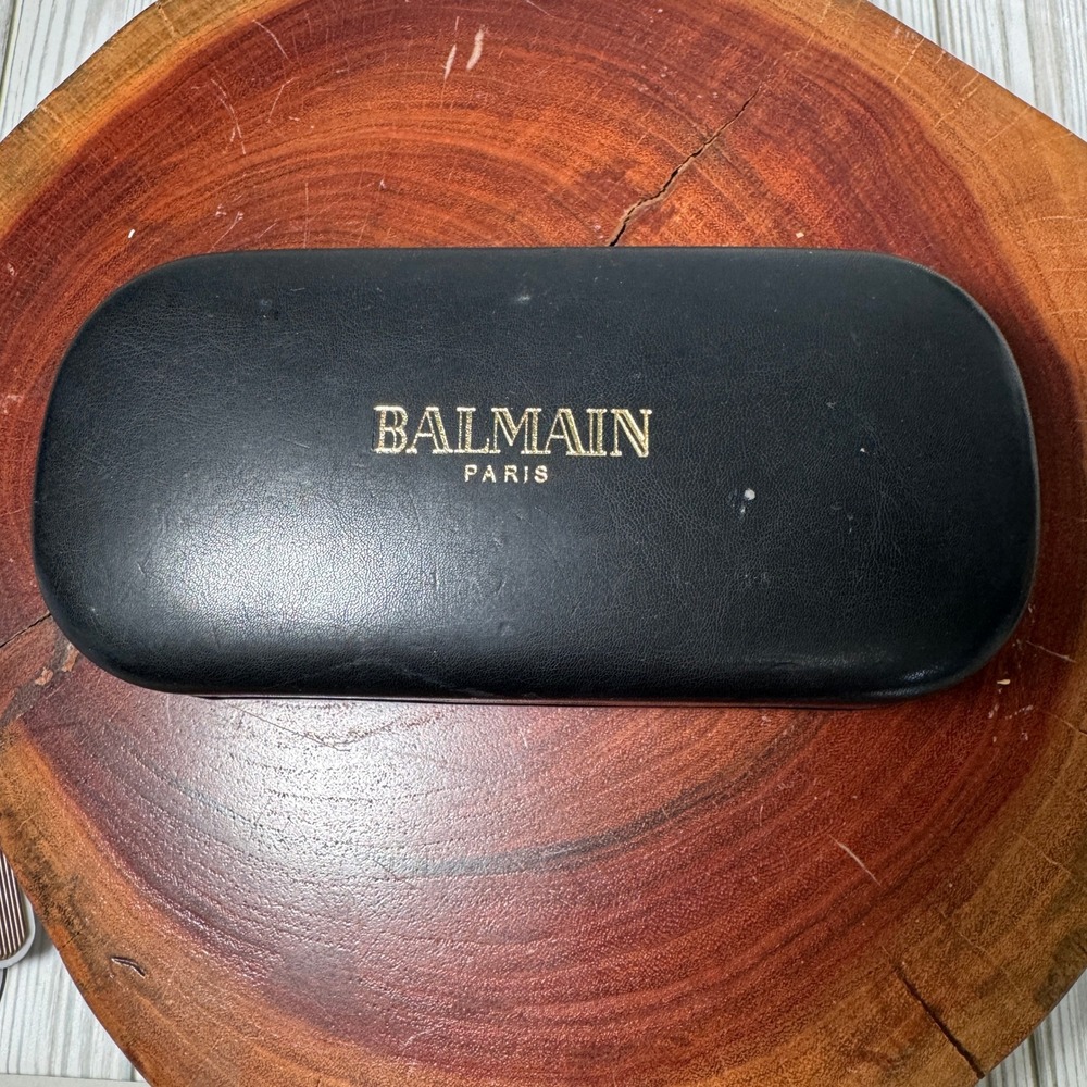 Balmain Paris Black Hard Sunglasses Eyeglasses Case Gold Logo Designer Eyewear
